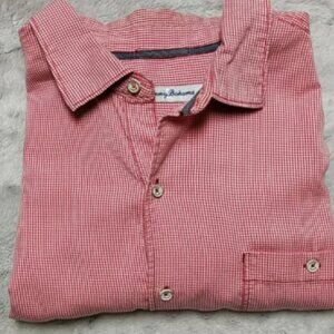 Tommy Bahama Red And White Gingham Long Sleeve Shirt Men's XL Preppy Coastal